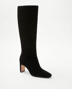 Elevate your style with the Ann Taylor High Blade Heel Suede Boots, a perfect blend of sophistication and comfort. These boots are designed to make a statement at any event with their sleek black suede and striking silhouette.

- Size: 5 (Regular)
- Color: Black
- Material: Suede
- Gender: Female
- Heel Height: 3 inches
- Shaft Circumference: 7 inches
- Features: Pointy toe, padded footbed for enhanced comfort

Crafted with meticulous attention to detail, these boots feature a padded footbed ens Medium Boots, Interesting Shoes, Knitted Suit, Style Steal, Suede Fashion, Black Heel Boots, Black Suede Boots, Hottest Fashion Trends, Ann Taylor Dresses