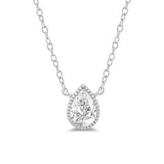 This solitaire necklace gives your daily outfits a subtle shine and style boost. The white gold necklace chain holds a cool white gold bezel in a teardrop shape adorned with quadrilateral cut-outs on the side. It holds teardrop-shaped diamond framed with delicate and dainty milgrain detailing. Fine Jewelry Teardrop Pendant Necklace With Single Diamond, Pear-shaped White Gold Necklace With Diamond Accents, Classic Silver Diamond Necklace With Briolette Cut, Classic Silver Briolette Diamond Necklace, Pear-shaped Bezel Setting Necklace For Gift, White Drop Necklace With Brilliant Cut, Pear-shaped Necklace With Bezel Setting For Gift, White Drop Necklaces With Brilliant Cut, Classic Bezel-set Teardrop Pendant Jewelry