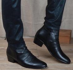 Heel Height: about cm. We will resolve the problem until you are satisfied.   Available Sizes: EUR 38 39 40 41 42 43. Heeled Mens Boots, Mens Black Dress Boots, Formal Boots Mens, Fancy Male Shoes, Black Dress Boots, Very High Heels, Ankle Boots Dress, Ankle Boots Men, Cuban Heels