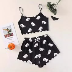 40870634586197|40870634618965|40870634651733|40870634684501 Cute Pajama, Cute Pjs, Cute Pajama Sets, Oc Outfits, Cute Sleepwear, Bandeau Tops, Cute Pajamas, Pumpkin Print, Crop Top And Shorts