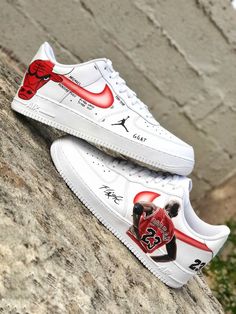 "Custom Nike AF1 The \" Jumpman\" Sneakers Michael AIR Jordan & Scottie Pippen -OUR WORK All of my artworks are handpainted and unique! This is the reason why i prefer to paint everytime different designs. The shoes are ordered in to be painted according to your custom requirements. The photos in this listing are an example so as to understand the quality and the details that my artworks have. They are totally hand painted using special Angelus acrylic colours and special LK finisher, one of Custom Shoes Nike, Jordan Custom, Air Jordan Nike, Nike Sneakers Mens, Alternative Shoes, Painted Sneakers, Custom Nike Shoes, Baskets Nike, Custom Nike