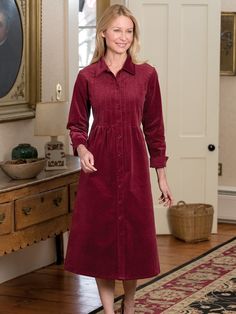 You'll Love the Graceful Drape of Our Soft Pinwale Corduroy Dress Corduroy Button-up Dress With Button Closure, Fall Corduroy Dresses With Button Closure, Corduroy Dress Outfit, Warm Winter Dresses, Clothes Lines, Fall Winter Dress, Feminine Clothes, Vermont Country Store, Graduation Outfits