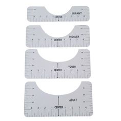 three rulers with different sizes and measurements for each ruler, on a white background photo