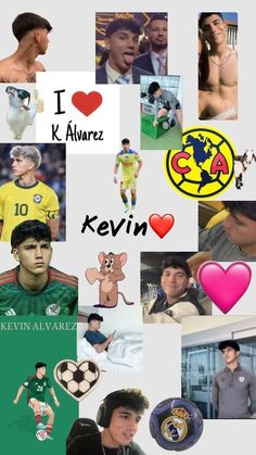 the collage has many different pictures and words on it, including soccer player's name