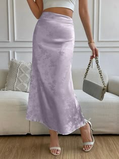 Elegant Satin Jacquard A-Line Skirt Mauve Purple Elegant   Woven Fabric Floral,Plain,All Over Print A Line,Mermaid Non-Stretch  Women Clothing, size features are:Bust: ,Length: ,Sleeve Length: Lotus Drinks, Mermaid Fabric, Mode Shoes, Honeymoon Outfits, Drawing Anime Clothes, Anime Clothes, Women Skirts, Bodycon Dress Parties, Hem Skirt