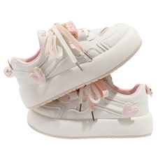 Cute Chunky Sneakers, Cute Pink Sneakers, Trendy Pink Canvas Shoes With Laces, Pink Aesthetic Shoes, Pink Skate Shoes With Laces For Spring, Pink Skate Shoes For Spring, Trendy Pink Lace-up Skate Shoes, Trendy Pink Synthetic Platform Sneakers, White Platform Sneakers With Laces For Spring