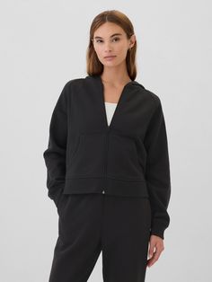 Relaxed Fleece Zip Hoodie | Gap Factory Athleisure Fall Hooded Jacket With Kangaroo Pocket, Comfortable Long Sleeve Fleece Hooded Jacket, Sporty Hooded Jacket With Ribbed Cuffs For Fall, Sportswear Hoodie With Half-zip And Ribbed Cuffs, Sportswear Half-zip Hoodie With Ribbed Cuffs, Sportswear Hoodie With Ribbed Cuffs And Half-zip, Athleisure Sweats With Double-lined Hood, Fall Athleisure Hooded Jacket With Ribbed Cuffs, Half-zip Hoodie With Ribbed Cuffs For Loungewear