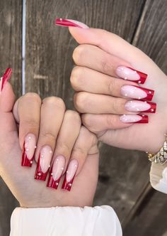 Red French Nails, Bridesmaid Nails, Bridesmaids Nails, Stunning Nail Designs, Hippie Nails, Red Acrylic Nails, Red French, Classy Acrylic Nails, Christmas Nails Acrylic