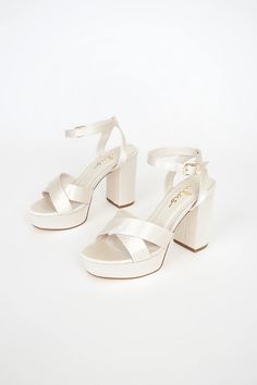 Cute Ivory Ankle Strap Heels - Platform Heels - Ivory Heels - Lulus White Heels Aesthetic, Hoco Shoes, Ivy Shoes, Ivory Heels, Dr Shoes, Cute Shoes Heels, Bridal Heels, Heels Platform, Bridesmaid Shoes