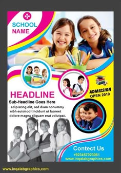 a school flyer with two girls and one boy