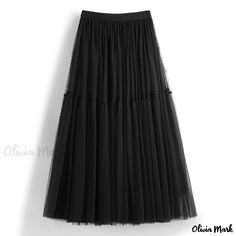 Olivia Mark - High-waisted A-line Maxi Skirt with Flared Hem and Sheer Tulle Layers Elegant Non-stretch Tulle Skirt, Non-stretch Pleated Flared Skirt For Party, Black A-line Pleated Skirt For Summer, Non-stretch Evening Skirt For Summer, Black Pleated A-line Maxi Skirt, Chic Black Tulle Maxi Skirt, Black Tiered Tulle Skirt, Chic Black Maxi Skirt With Tulle, Black A-line Pleated Party Skirt