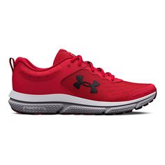 Comfort meets style to form these ready-for-anything Under Armour running shoes.Click this FOOTWEAR GUIDE to find the perfect fit and more! Comfort meets style to form these ready-for-anything Under Armour running shoes.Click this FOOTWEAR GUIDE to find the perfect fit and more! SHOE FEATURES Lightweight, breathable mesh upper with synthetic overlays for added durability & support EVA sockliner provides soft, step-in comfort Charged Cushioning® midsole uses compression molded foam for ultimate r Under Armour Running, Mens Athletic Shoes, Under Armour Men, Athletic Fashion, Man Running, Mens Fashion Shoes, Outdoor Shoes, Red Shoes, Training Shoes