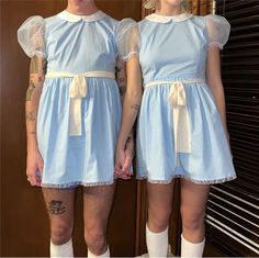 46765969637626|46765969670394|46765969703162 Tucker Pillsbury, Doll Collar Dress, Twin Costumes, Belt Y2k, Blue Babydoll Dress, Festival Clothes, Vintage Festival, Short Sleeve Summer Dresses, Doll Collar