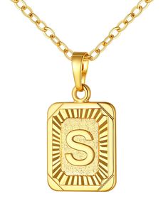 PRICES MAY VARY. Material: 18K Real Gold Plated, friendly copper based, hypoallergenic and nickel free. Size of Necklace: Pendant length 32mm(1.26"); Width 16mm(0.64"), thickness: 2mm, Chain length 22", weight 10 grams. A-Z Square Letter Tag Necklace : you can choose initial from a to z; perfect for daily wear and for special occasions like Mothers Day, Fathers day, Naming,Birthday,Wedding,Anniversary, Christmas. Letter Necklace is a good present jewelry can stand for many things: name of import Initials Jewelry, Team Meaning, Lucky Symbols, Script Initial, Monogram Pendant, Initial Necklaces, Christmas Letter, Design Box, Square Necklace