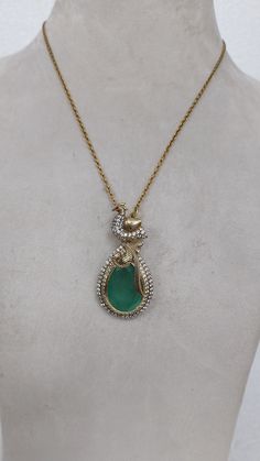 Its unique pendent design with lab grown emerald and moissanite in 925 silver with chain Rhodium-Antique Anti Tarnish gr wt-19.248gms length of pendent -50mm length of chain- 17inches adjustable emerald-9.28cts 925 stamp.. For any query please message us. Silver Emerald Pendant Necklace In Fine Jewelry Style, Hand Set Emerald Pendant Necklace, Exquisite Green Pendant Diamond Necklace, Silver Pendant Emerald Necklace, Green Sterling Silver Hand Set Necklace, Silver Teardrop Pendant Emerald Necklace For Formal Occasions, Pendant Necklace With Stone Setting For Anniversary, Formal Emerald Pendant Necklace, Gift Emerald Necklace In Sterling Silver