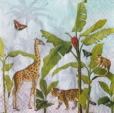 an image of a giraffe and other animals in the jungle