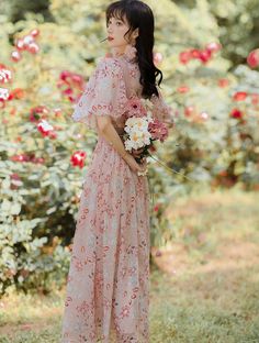 • Fresh, fashion and beautiful, fall in love at first sight;
• Delicate floral patterns on high quality fabric;
• Breathable, smooth and soft chiffon, comfortable to wear;
• Perfect for work, dating, vacation, outdoors.... Elegant Pink Floral Embroidered Maxi Dress, Elegant Pink Maxi Dress With Floral Embroidery, Elegant High Neck Dresses For Spring, Feminine Maxi Dress For Garden Party, Spring Chic Dress With Stand Collar, Elegant High Neck Maxi Dress For Spring, Chic Spring Dress With Stand Collar, Elegant Pink Dress With Stand Collar, Elegant Floral Embroidered Maxi Dress For Garden Party