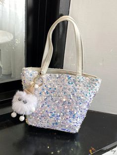 Bird in Bag - Sequin-Decorated Tote Bag Party Mobile Phone Bag With Double Handle, White Large Capacity Bags For Parties, Large Capacity Tote Satchel For Party, Large Capacity Satchel Tote For Party, Party Bags With Large Capacity And Double Handle, Large Capacity Double Handle Party Bag, White Party Bags With Large Capacity, Party Bucket Mobile Phone Bag, Party Bucket Bag For Mobile Phone