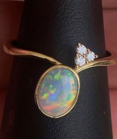 Unique Australian Crystal Opal And Solid Gold Ring Size 7 (Ref 3581) Australian Opal Ring, Opal Band, Crystal Opal, Solid Gold Ring, Rough Opal, Solid Gold Rings, Australian Opal, Opal Crystal, Opal Auctions