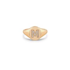 14k gold small oval signet ring with a single engraved initial letter set with pavé diamonds, "M" pictured SPECIFICS • oval top is approx. 8mm x 11mm• available with any letter (diamond ctw varies per letter) ***Need a size not listed? Please email direct@zoechicco.com to submit your request, and we'll do our best to accommodate. We recommend you visit your local jeweler to get a professional measurement or order our complimentary ring sizer (US residents only) to determine your correct size. Oval Monogram Signet Ring For Promise, Luxury Personalized Oval Signet Ring, Classic Diamond Monogram Initial Ring, 14k Gold Oval Initial Ring, Classic Diamond Initial Ring With Monogram, Oval Initial Ring In 14k Gold, Luxury Oval Signet Ring With Monogram, Luxury Oval Signet Ring For Everyday, Luxury Oval Monogrammed Rings