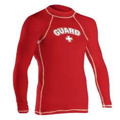 a red shirt with the word guard on it and white letters in front of it