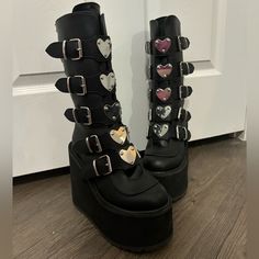 Very Minor Scuffs On The Platforms From Storage. Never Been Worn. Shoes Demonia, Shoe References, Bored Board, Goth Shoes, Goth Boots, Demonia Shoes, Mha Oc, Rose Girl, Punk Accessories