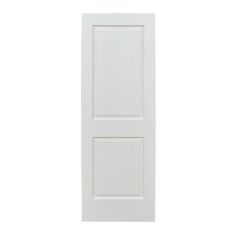 a white door with two panels on the bottom and one panel in the middle, against a