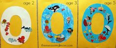 children's handprinted numbers are displayed in front of a yellow background with blue and white designs