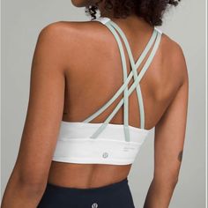 Lululemon Energy High-Neck Longline Bra *Medium Support, Bd Cups In Color White / Silver Blue In Size 8 Long Sports Bra, Cute Sports Bra, Lululemon Energy Bra, Gray Sports Bra, Casual Preppy Outfits, Cute Bras, White Sports Bra, Longline Bra, Lululemon Sports Bra