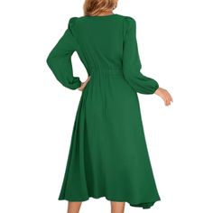 Green Bowknot Neckline A-line Elegant Midi Dress Green A-line Maxi Dress For Fall, Flowy A-line Pleated Midi Dress, Solid Color Pleated A-line Maxi Dress, Flowy A-line Solid Color Dress, Flowy Solid Color Knee-length Midi Dress, Flowy A-line Maxi Dress For Fall, Flowy Knee-length Solid Color Midi Dress, Green A-line Maxi Dress For Work, Green A-line Midi Dress