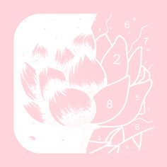 a pink and white drawing of flowers on a light pink background with numbers in the center