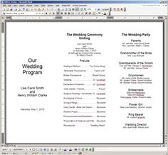 the wedding program is displayed in this computer screen shot