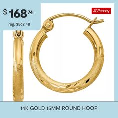 Features: Huggie, Quick ShipEarring Back: OmegaShape: RoundMetal Color: YellowEarring Length: 15mmEarring Width: 2mmCare: Wipe CleanEarrings Style: Hoop EarringsMetal: 14k GoldCountry of Origin: Imported Earrings Hoop, Hoop Earrings, Gold, Free Shipping, Color