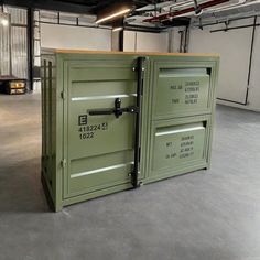 an empty storage room with two doors open