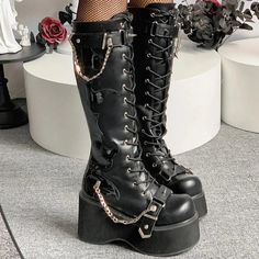 🔥 Step Into Darkness with Flair: Elevate your gothic style with the Gothic Flames Platform Boots, where darkness meets a fiery edge. These boots are designed for those who want to make a bold and fierce fashion statement, combining gothic aesthetics with a touch of fiery flair. Gothic Lace-up Platform Boots For Cosplay, Gothic Lace-up Boots For Concert, Emo Platform Boots For Halloween Concerts, Emo Platform Boots For Halloween Streetwear, Emo Boots For Halloween Concert, Emo Style Boots For Halloween Concert, Black High-top Platform Boots For Cosplay, Alternative Black Platform Boots For Halloween, Alternative Style Black Platform Boots For Halloween