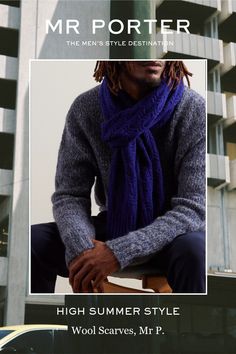 DESIGNED BY MR PORTER. Mr P.’s accessories are equally as refined as its clothing. This 'Lamaine' scarf is cable-knitted from sumptuous wool and ribbed at the ends for contrast. It’ll add a little texture to otherwise simple outfits. Scarf For Men, Plain Scarves, Michael Strahan, Mr P, Notes Design, Scarf Men, Blue Wool, Wool Scarf, Mr Porter