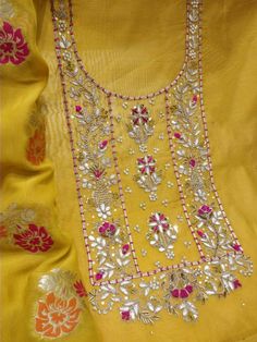 Item Overview ATHARVA Hand Embroidery Salwar Kameez/Yellow/Chanderi Silk/Meenakari Banarsi Dupatta/Custom Stitch Unstitch/Churidar/Custom Anarkali/Gift/ Dno. CH1803 Fabric: * Shirt - Chanderi Silk- Hand Embroidered Neck 2.5 Mts - Beautiful Hand Embroidery * Dupatta: Meenakari Banarsi Dupatta- - 2.5 Mts- Latkans Tassels * Bottom Santoon Taffeta Silk 2.5 Mts. Excusive Hand Embroidered Party Wear Punjabi Suit. Customization: * Fabrics Customization: Designs Can be made in different Fabrics. *Color Yellow Unstitched Sharara For Transitional Season, Yellow Sets With Gota Work For Transitional Season, Yellow Sets With Gota Work For Seasonal Transition, Transitional Yellow Sets With Gota Work, Yellow Semi-stitched Raw Silk Kurta, Transitional Gold Chanderi Kurta, Transitional Yellow Anarkali Set With Dupatta, Semi-stitched Yellow Kurta For Transitional Season, Yellow Anarkali Set With Dupatta For Transitional Season