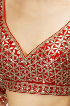 Red color gotta patti embroidered blouse in silk – Panache Haute Couture