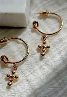 Coquette hoop earrings with cross pendants by MarinaMiJewelry. Old Money Aesthetiс. Dainty Earrings in Gold | Minimalist geometric jewelry | Clean girl aesthetic | Gift for her. These minimalist hoop earrings have a dainty cross pendants in a gold shade, making it an indispensable accessory for everyday wear and special occasions. Give a gift that actually looks like a gift with our cross pendants hoop earrings. Trendy Gold Dangle Cartilage Earrings, Adjustable Dangle Hoop Earrings In Rose Gold, Trendy Gold Earrings With Dangling Charms, Trendy Gold Hoop Earrings With Dangling Charms, Adjustable Gold Earrings With Dangling Charms, Gold Earrings With Dangling Charms, Dainty Dangle Earrings, Jewellery Aesthetic, Drop Hoop Earrings