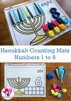 hanukkah counting mats for numbers 1 to 8