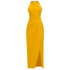 Draped Dress Sofia Yellow | Angelika Jozefczyk | Wolf & Badger Ruched Sheath Midi Dress For Gala, Gala Sheath Midi Dress With Ruched Detail, Formal Sheath Maxi Dress With Ruched Detail, Fitted Pre-draped Maxi Dress With Ruched Bodice, Fitted Sheath Maxi Dress With Ruched Detail, Fitted Ruched Sheath Maxi Dress, Elegant Fitted Ruched Maxi Dress, Fitted Ruched Evening Dress For Dinner, Formal Bodycon Dress With Ruched Bodice