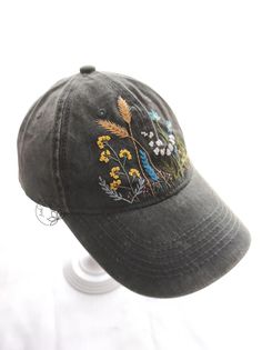 Ready for Shipping Hand Embroidered Lily of the Valley and - Etsy Vietnam Adjustable Cotton Hat With Embroidered Patch, One Size Cotton Brimmed Trucker Hat, Cotton Brimmed Trucker Hat In One Size, Vintage Embroidered Cotton Dad Hat, Vintage Cotton Embroidered Dad Hat, Embroidered Black Cotton Hat, Black Embroidered Cotton Hat, Vintage Cotton Dad Hat Embroidered, Floral Embroidery Cotton Snapback Hat