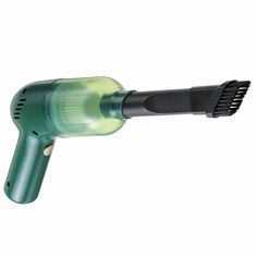 a green blow dryer on a white background