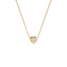 Design Details Sculpted and contoured around a heart-shaped stone, our 18k Gold Beveled Bezel Diamond Heart Necklace was designed to bring a delicate and romantic statement to your jewelry wardrobe. Specifications Approximately 0.25ctw Heart TrueGem Lab Grown Diamonds(D-F color, VS1-2 clarity) 18k Recycled Gold High Polish or Matte polishing finish Optional Black Rhodium finish If you are interested in Platinum or supporting 18k Eco Fairmined Gold in our Lifestyle Pieces, contact our design team Diamond Heart Necklace With Gemstone, Heart-shaped Diamond Necklace With Gemstone, Elegant Gemstone Heart Necklace For Anniversary, Elegant White Gold Heart Necklace With Gemstone, Elegant Heart Necklace With 17 Jewels, Luxury Heart-shaped Necklace With Delicate Chain, Elegant Gemstone Heart Pendant Necklace, Dainty Heart Pendant Necklace With 17 Jewels, White Gold Heart-shaped Jewelry With Bezel Setting