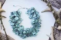 Blue Shells Necklace Crocheted Necklace Airy Beaded | Etsy Bosnia and Herzegovina Beach Wedding Necklace, Shells Necklace, Chips Necklace, Soap Gifts, 30th Birthday Gift, Blue Crochet, Tassel Jewelry, French Girls, Mermaid Style