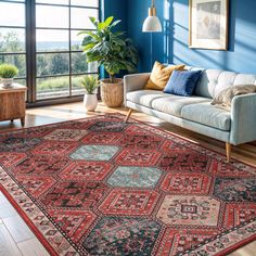 Our rug features a stylish blend of Persian, traditional, and oriental design, crafted with high-quality fibers and exceptional workmanship. The vibrant array of lovely colors adds an inviting touch to any space. Not only is it aesthetically pleasing, but it also boasts practical qualities such as being easy to clean - simply toss it in the washing machine. Its pet-friendly nature ensures durability, making it resistant to shedding and offering a non-slip surface, making it a perfect choice for Red Rectangle, Rustic Rug, Rug Blue, Rustic Rugs, Lovely Colors, Aesthetically Pleasing, Blue Area Rugs, Rug Size, Pet Friendly