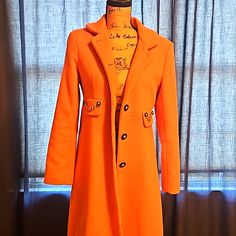 Gorgeous Skirtin Around Mid Length Wool/Polyester Blend Pea Coat In A Subdued Orange. Very Elegant. In Excellent Condition. Retro Orange Winter Outerwear, Orange Wool Coat, Red Single-breasted Pea Coat With Long Sleeves, Orange Single-breasted Long Sleeve Outerwear, Orange Button-up Outerwear With Pockets, Outdoor Coats, Church Hat, Vintage Closet, Pea Coat