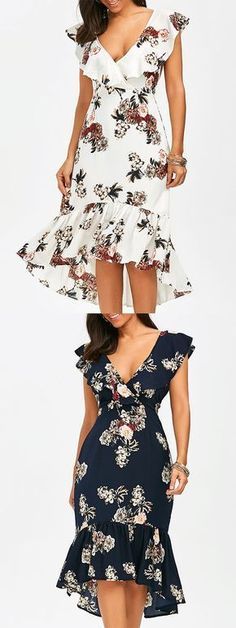 Plunging Floral Ruffle Backless Tea Length Dress Spring Cocktail Dress, Tea Length Dresses, Floral Ruffle, Tea Length, Dress Floral, Trendy Dresses, Spring Dresses