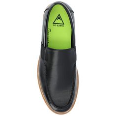 The Dallas loafer from Vance Co. blends sophistication and comfort with its 1-inch heel, slip-on design, and classic round toe. Crafted from faux leather this style offers a stylish alternative. The mesh lining, 6 mm Tru Comfort Foam™ footbed, and rubber outer sole ensure breathability and cushioned support, making the Dallas loafer a trendy and comfortable choice for various occasions. Black Textured Sole Slip-ons For Business Casual, Black Slip-ons With Textured Sole For Business Casual, Business Casual Black Slip-ons With Textured Sole, Modern Black Slip-ons For Business Casual, Modern Black Slip-ons With Plain Toe, Slip-on Slip-resistant Black Loafers, Black Business Slip-ons With Ortholite Insole, Black Slip-on Slip-resistant Loafers, Black Slip-on Loafers With Perforated Toe Box