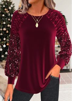 Color:Wine Red;Size:S;Size:M;Size:L;Size:XL;Size:XXL;Package Contents:1 X T Shirt;Occasion:Other;Style:Casual; Red Holiday Tops For Fall, Red Tops For Fall Holiday, Red Tops For Holiday In Fall, Red Tops For Holiday And Fall Season, Elegant Dresses Plus Size, Stylish Tops For Women, Trendy Tops For Women, Trendy Fashion Tops, Plus Size Outerwear